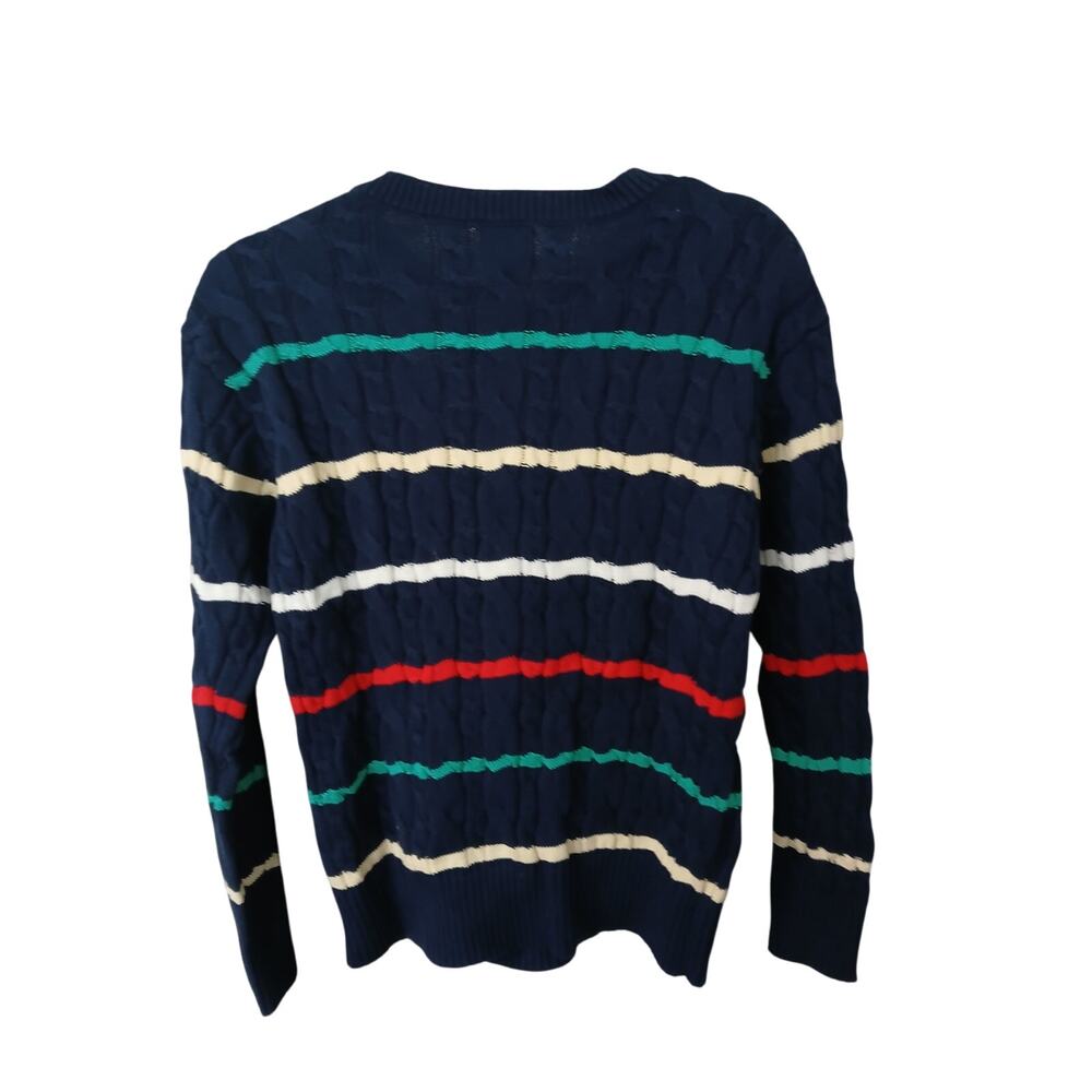 🔴 5 for $40 SALE! 
Lands' End Navy Multicolor Stripes Cable Knit Sweater XS - Picture 3 of 5